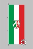 Nordrhein-Westfalen mit Wappen moderne Fassung Hochformat Flagge / Fahne für höhere Windlasten