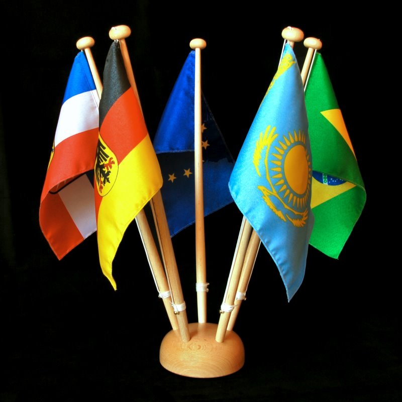 QSUM Tischflagge Personalisiert – Druck Dein Eigenes Design | 22,9x15,2 Cm Mit Edelstahl-Sockel | Höhenverstellbar 29-51 Cm